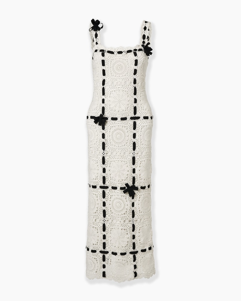 Crochet Midi Dress with Ribbon Detail