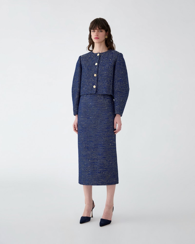 Lurex Tweed Midi Pencil Skirt