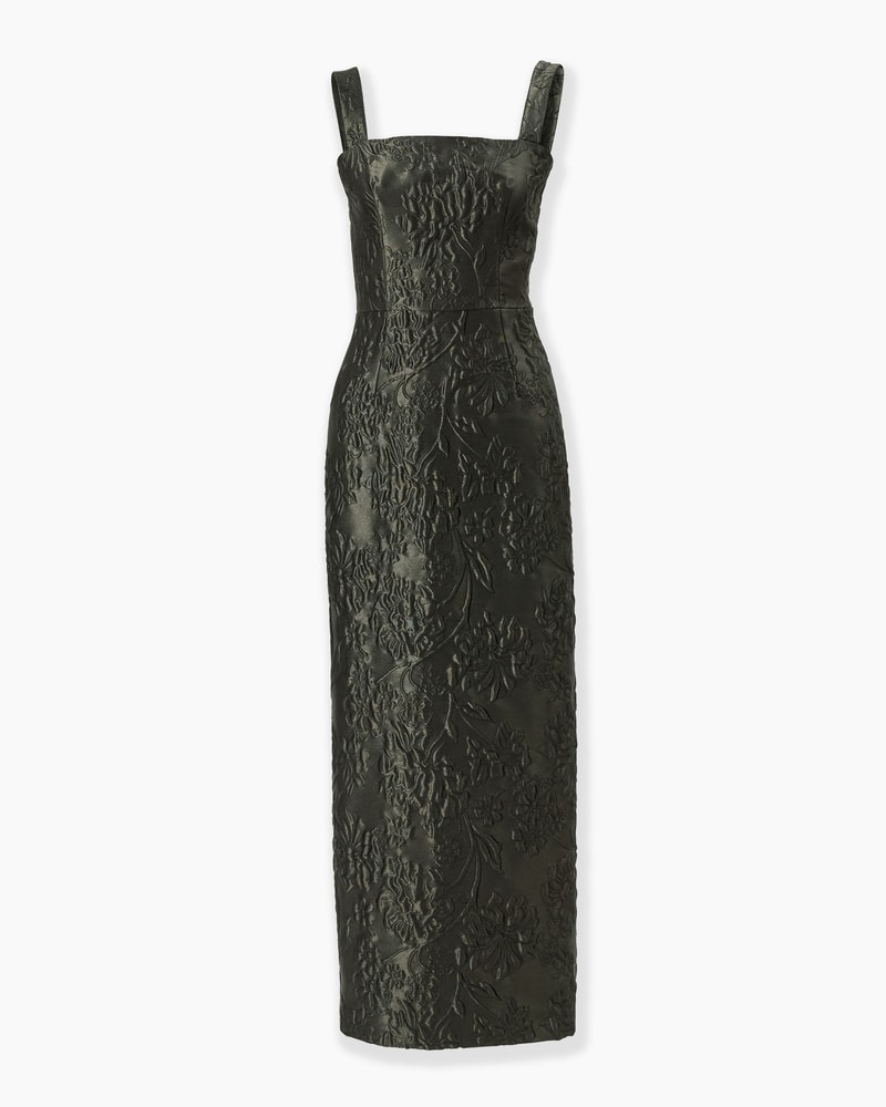 Floral Cloque Lurex Jacquard Column Dress