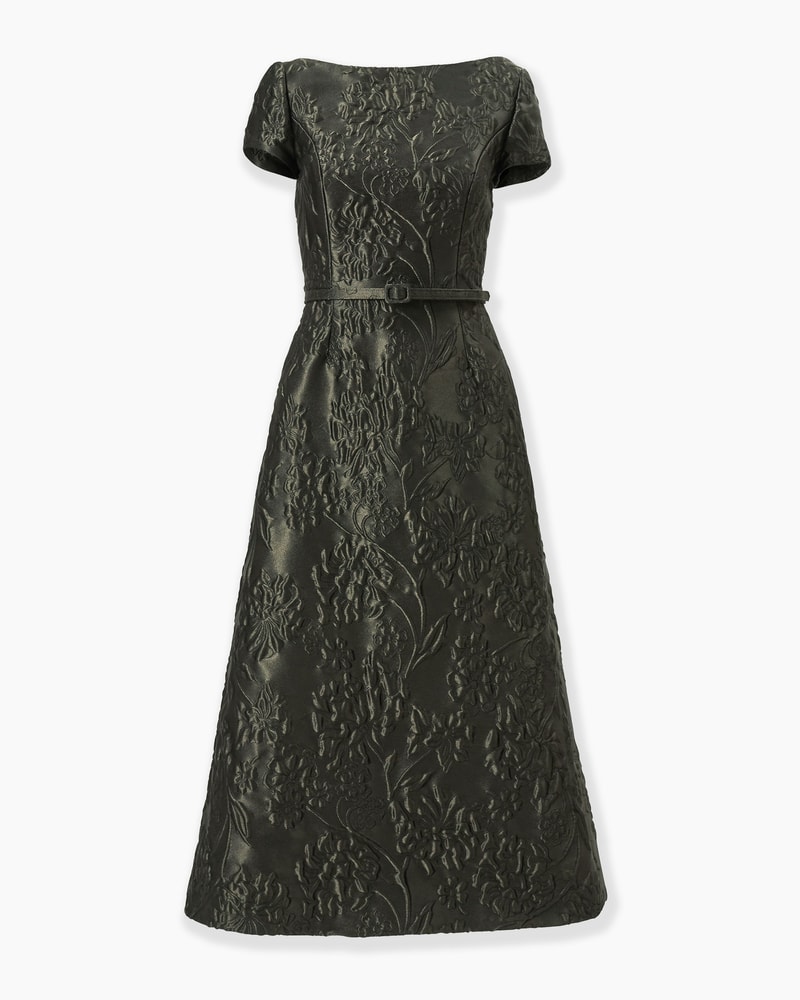Floral Cloque Lurex Jacquard A-Line Dress