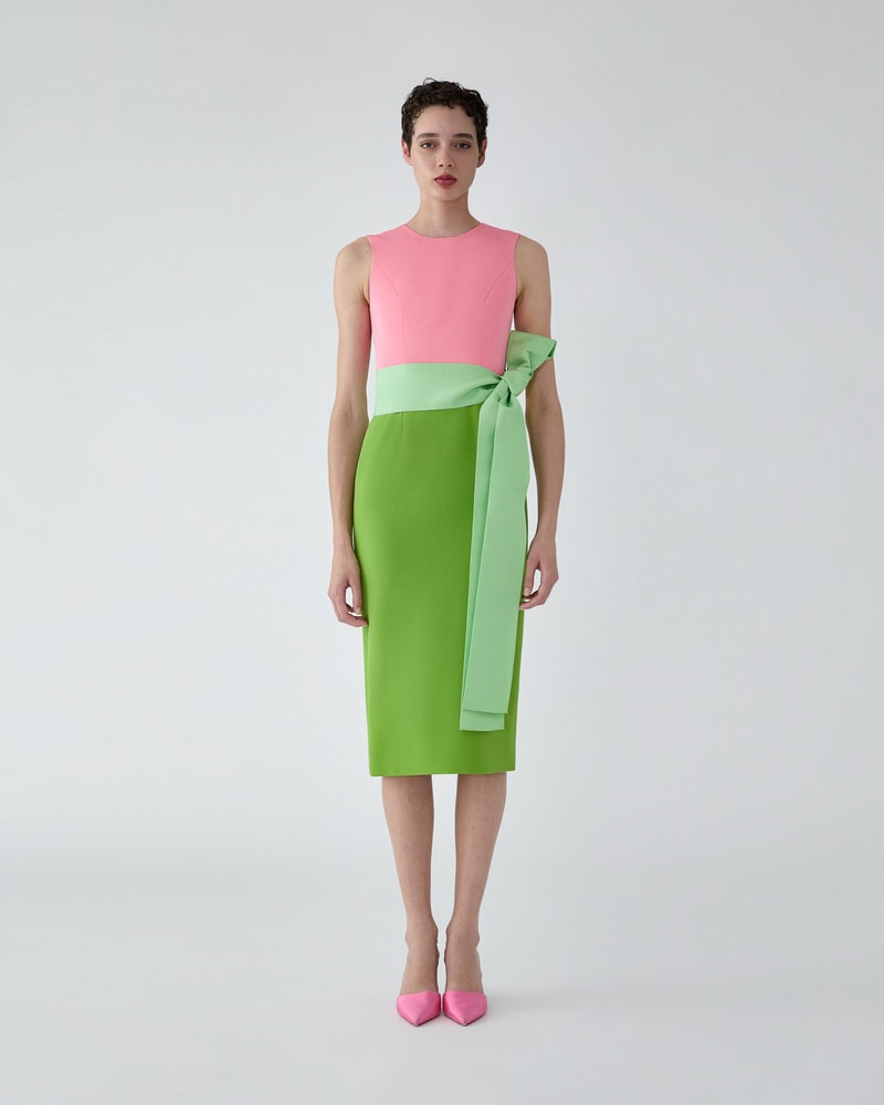 Color-Blocked Midi Dress with Sash