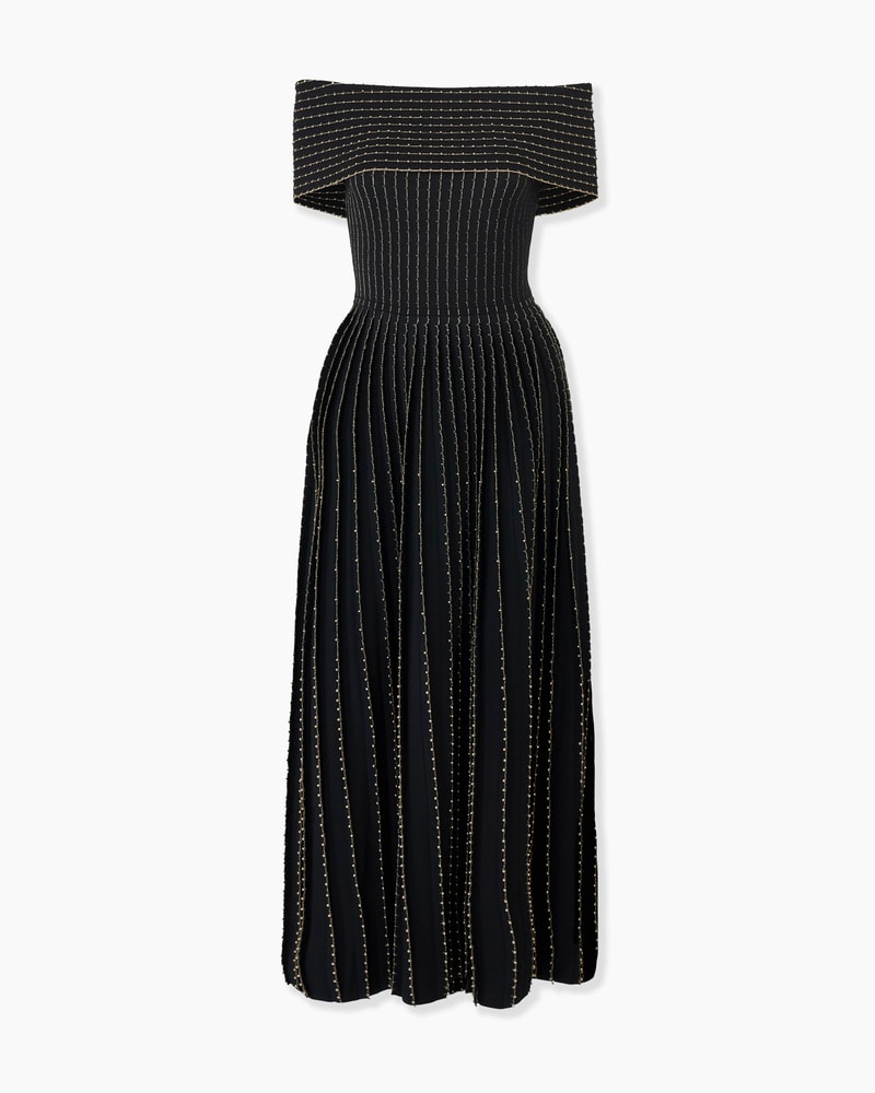Bead-Embroidered Off-Shoulder Dress