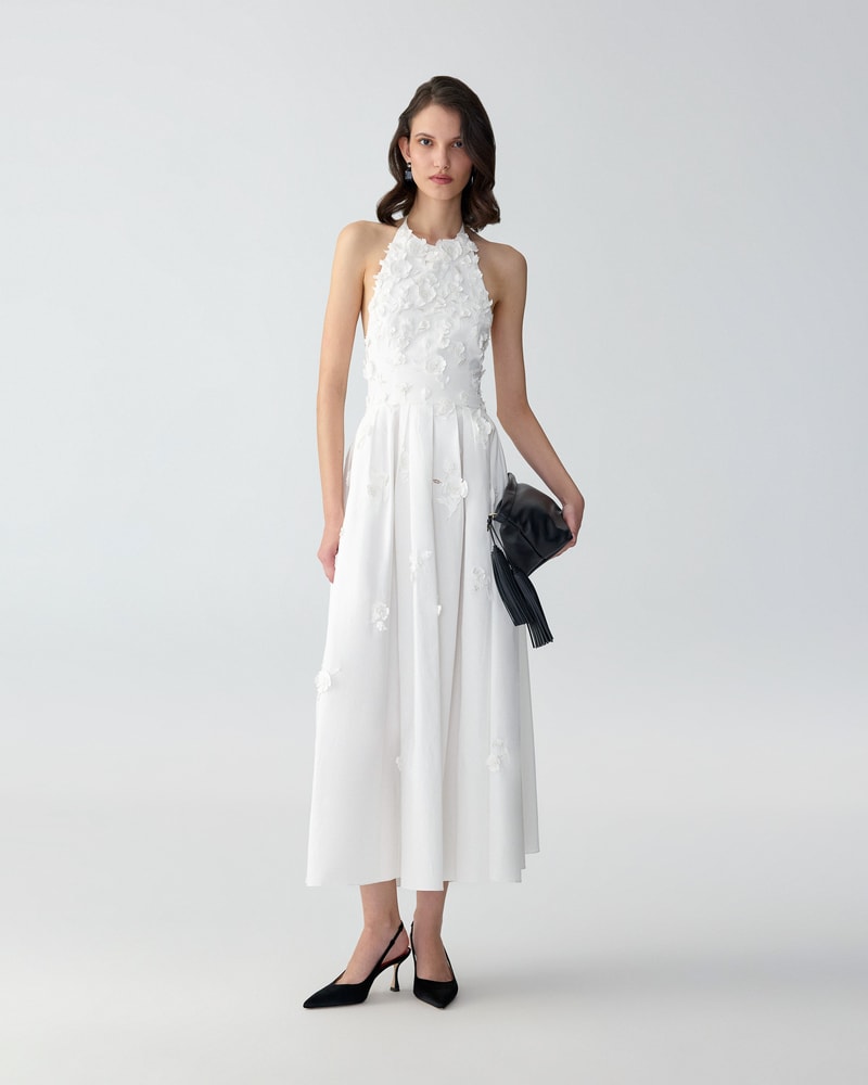 Embroidered Halter Neck Midi Dress