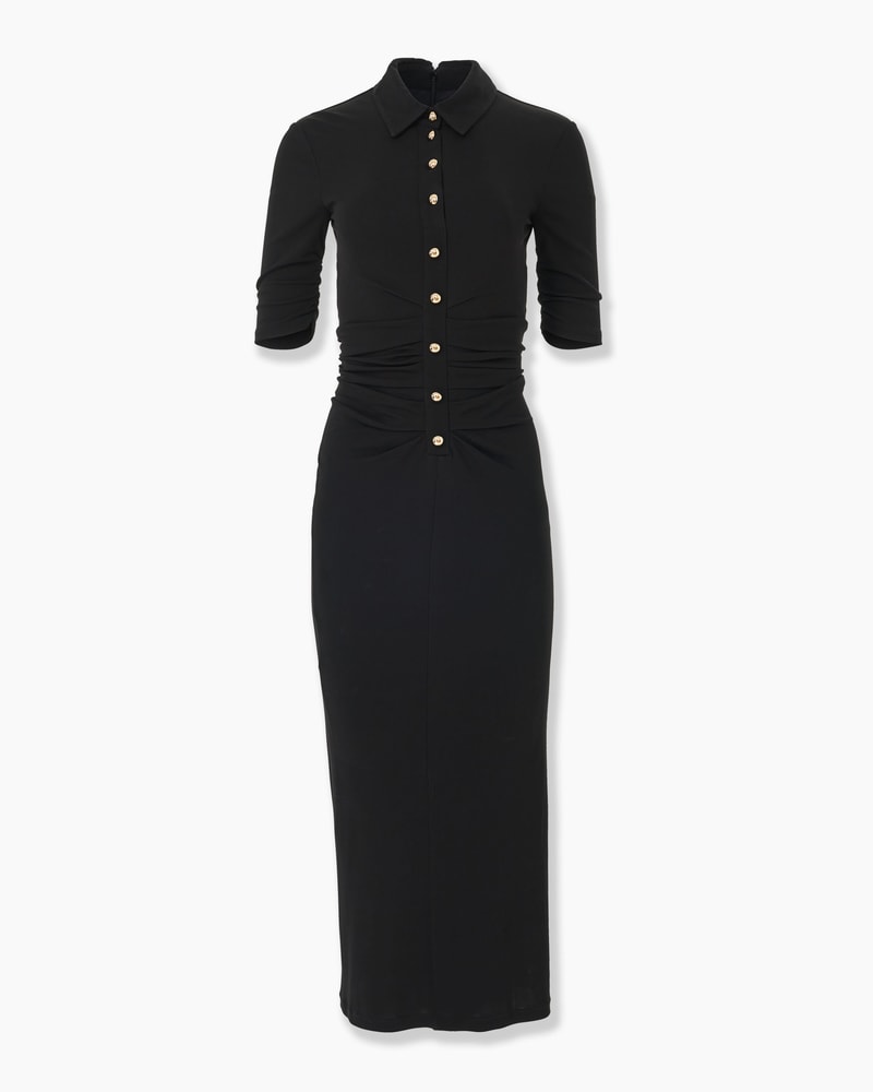 Ruched Button-Front Midi Dress