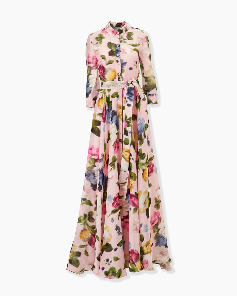 Floral-Print Trench Gown