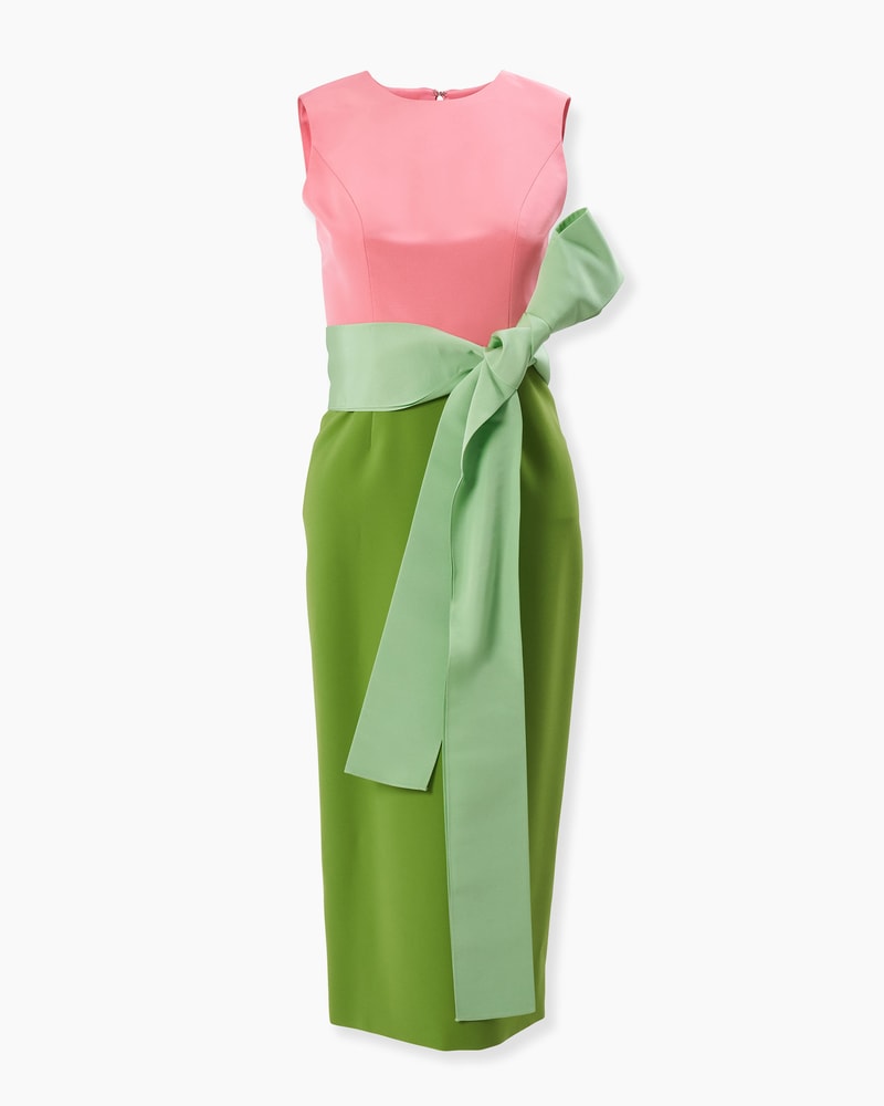 Color-Blocked Midi Dress with Sash