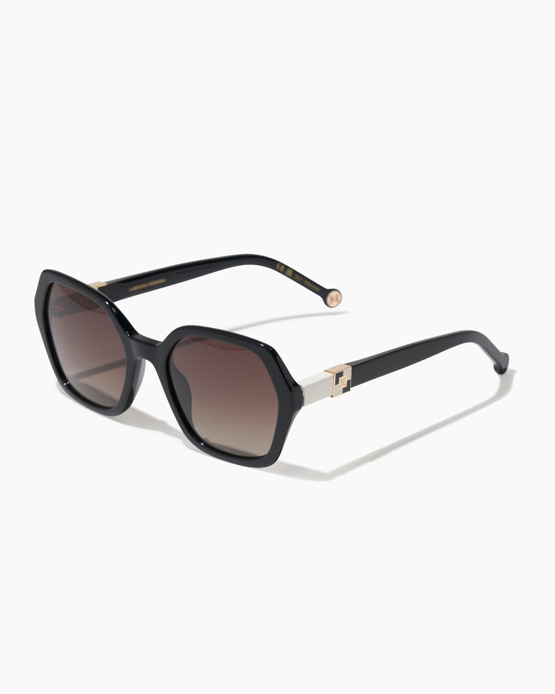 Hexagonal Frame Sunglasses with Checkerboard Detail