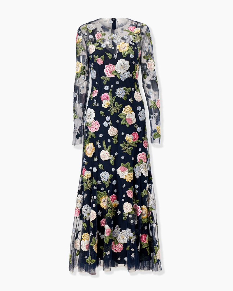 Floral-Embroidered Midi Dress