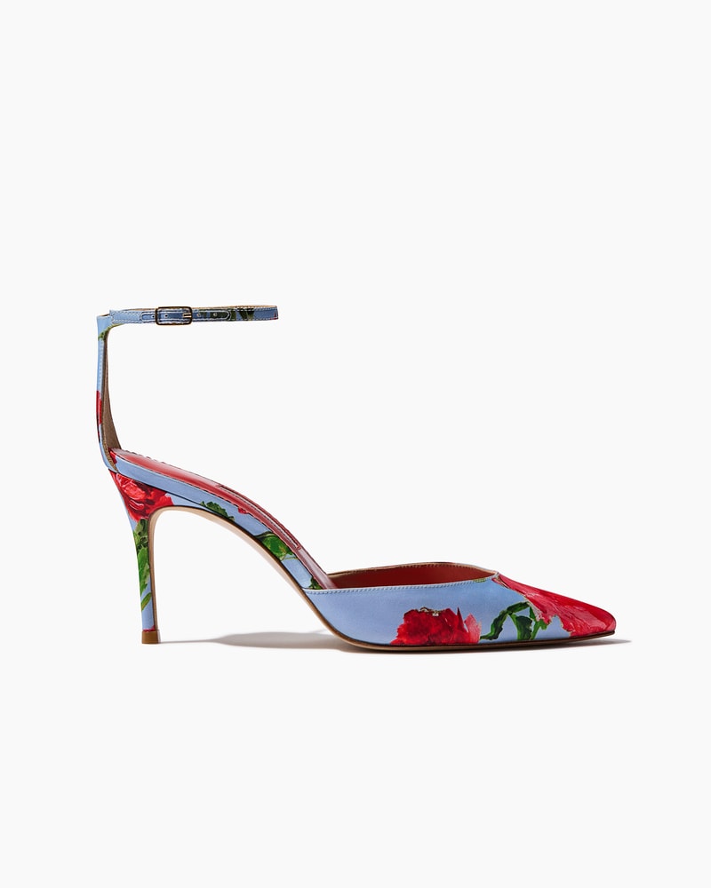 Rose-Print Satin Pumps
