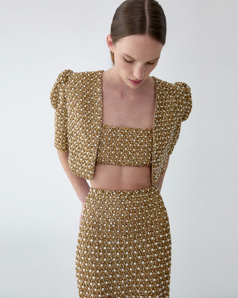 Gold Embellished Column Skirt | Carolina Herrera BR