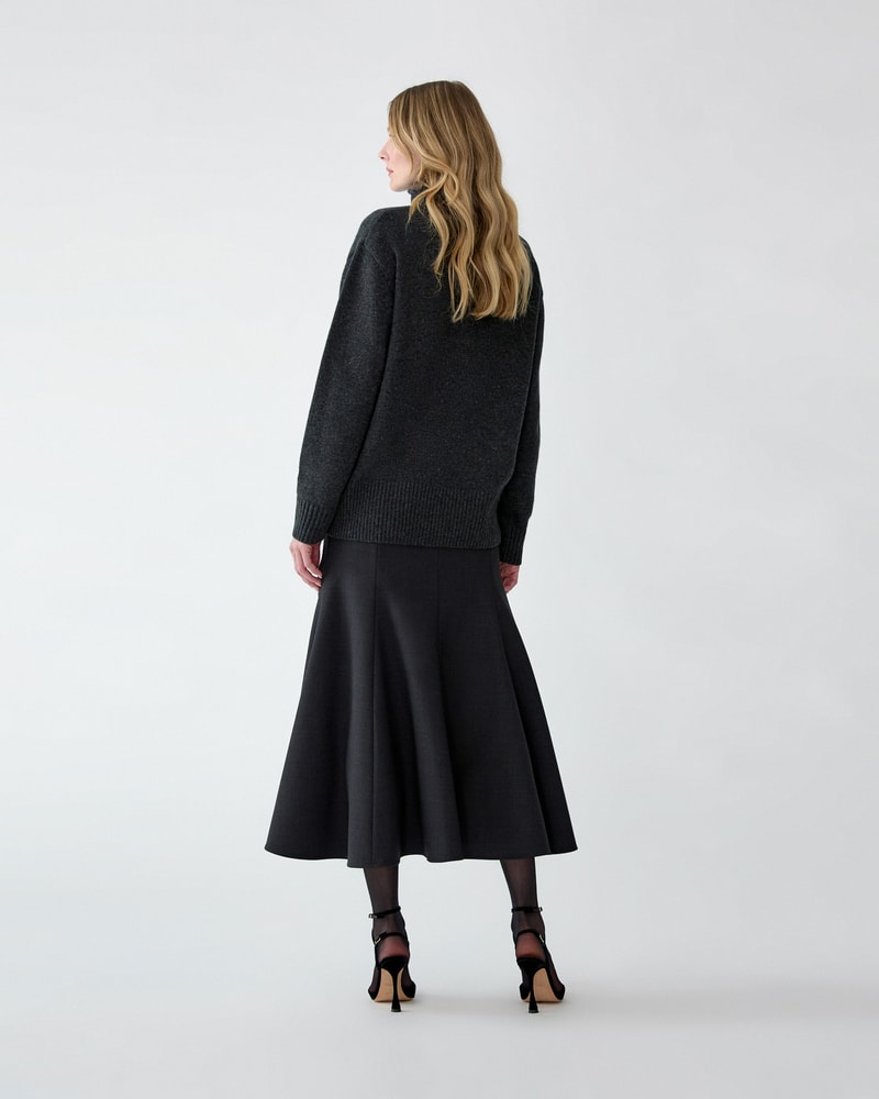 Flared Wool Midi Skirt