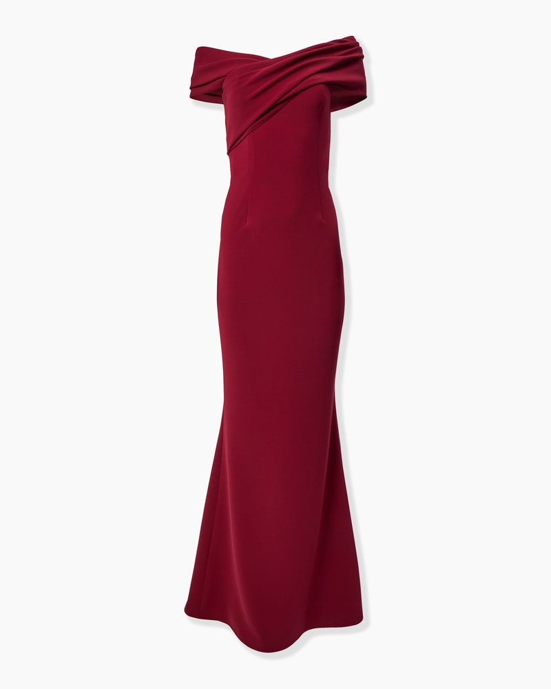 Draped Off-Shoulder Evening Gown