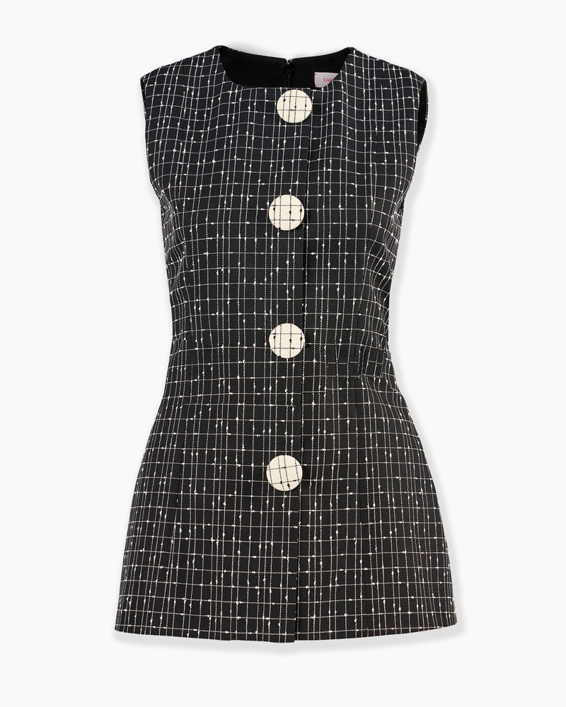 Sleeveless Slub-Check Wool Top