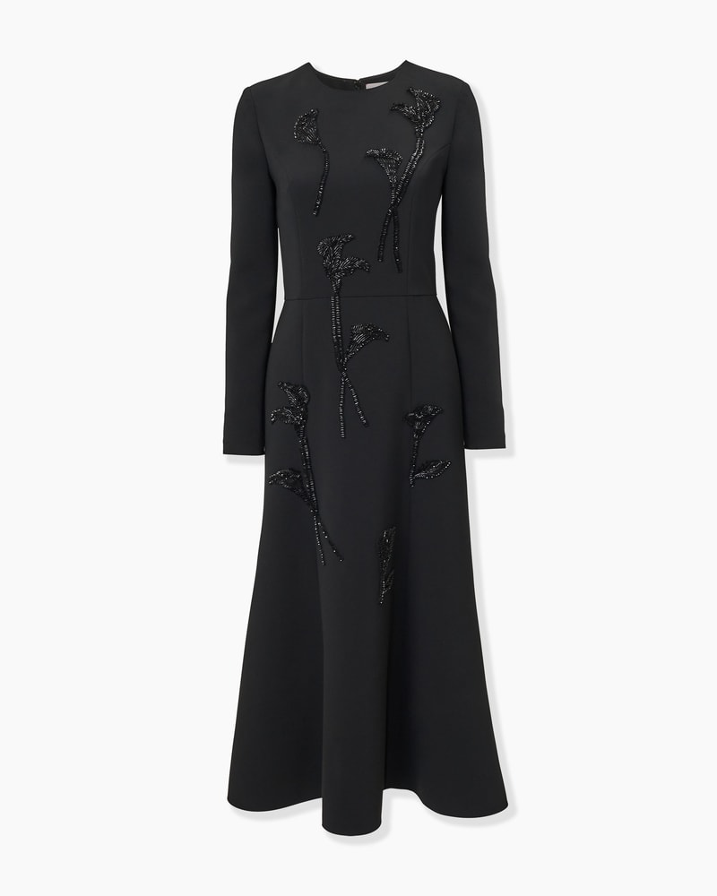 Floral-Embroidered Midi Dress