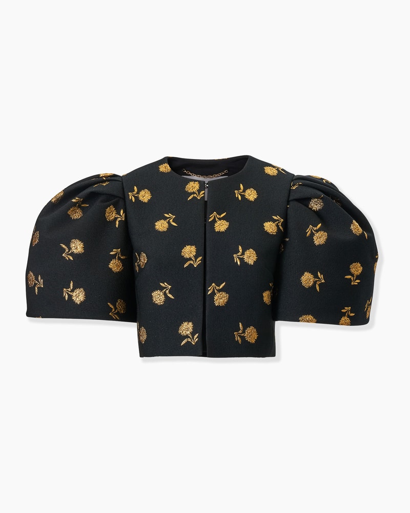 Carnation Jacquard Bell-Sleeve Cropped Jacket