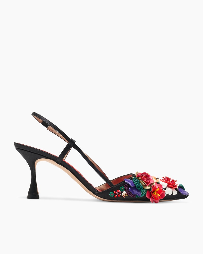Floral-Embroidered Slingback Pumps
