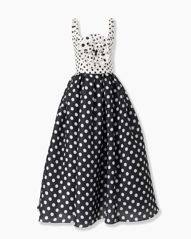 Polka Dot Midi Dress With Rosette