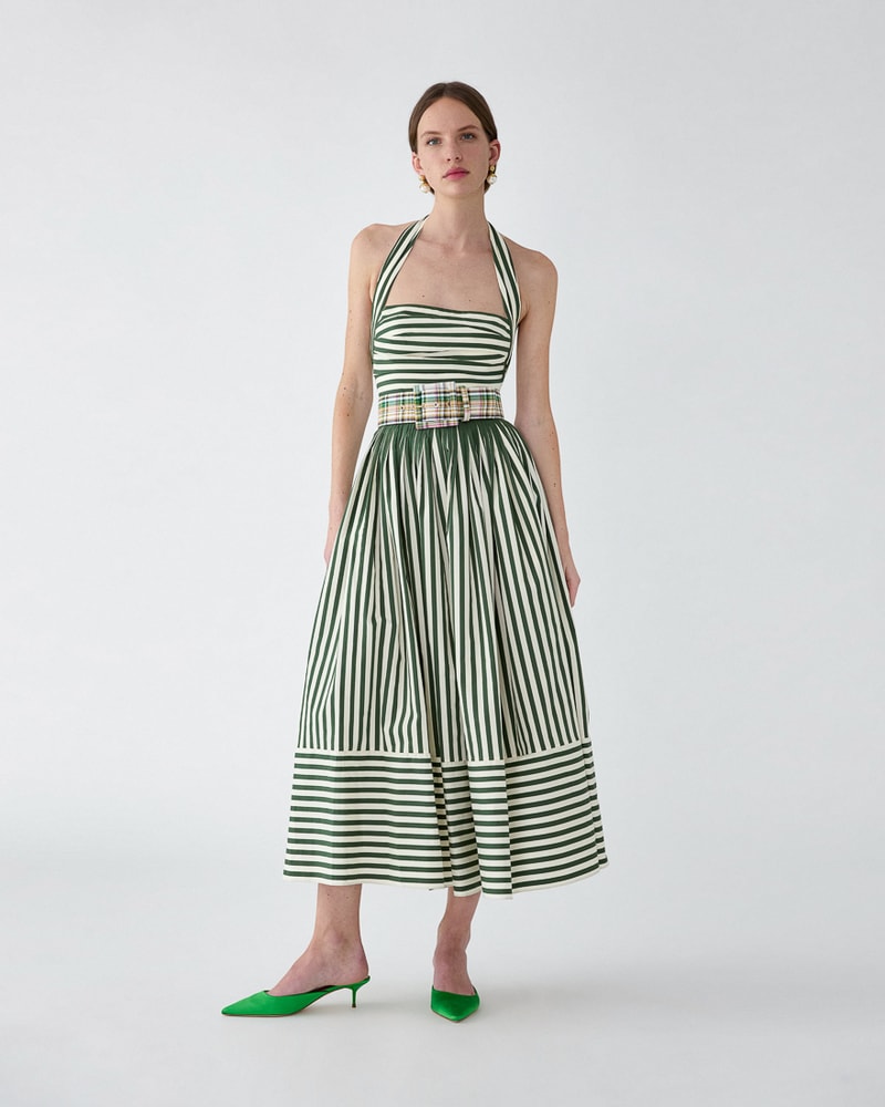 Striped Halterneck Midi Dress