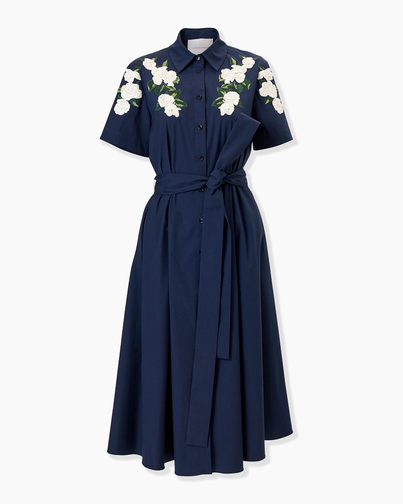 Floral-Embroidered Shirt Dress