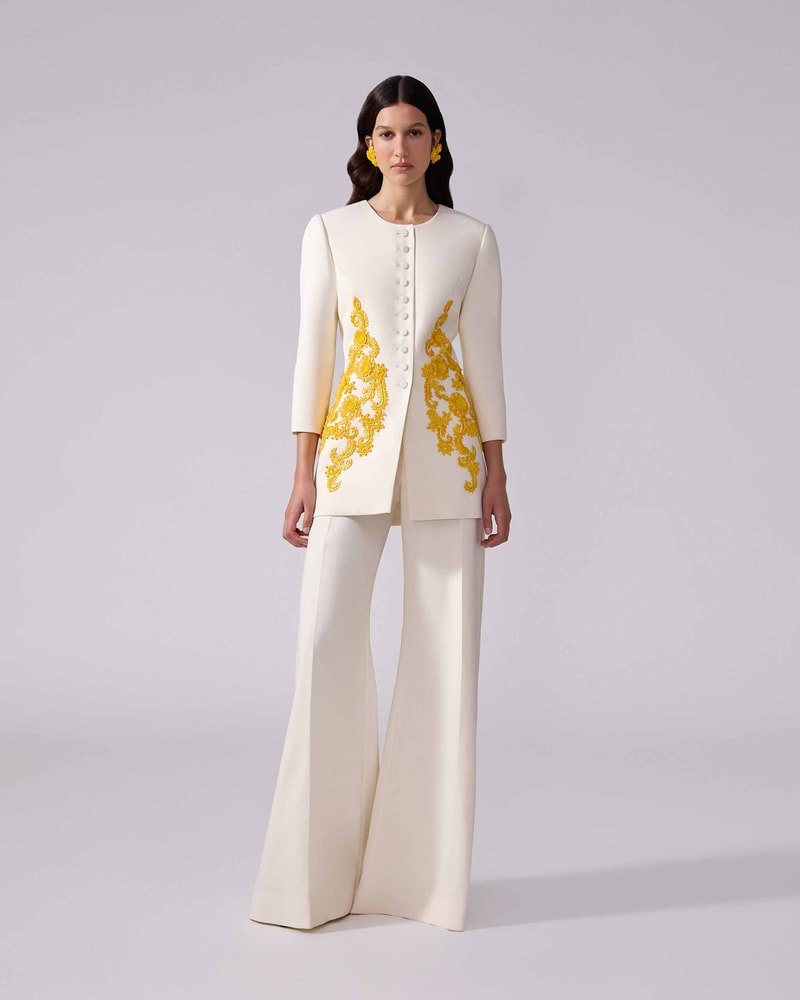 Embroidered Collarless Jacket