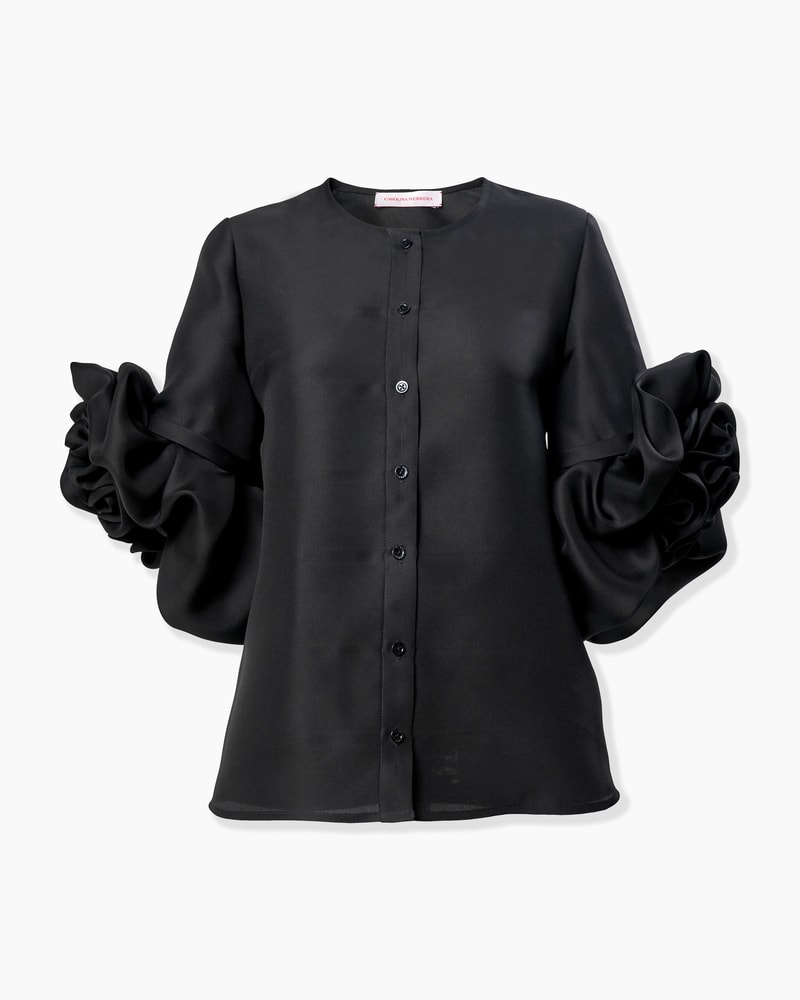 Floral Ruffle Sleeve Silk Blouse