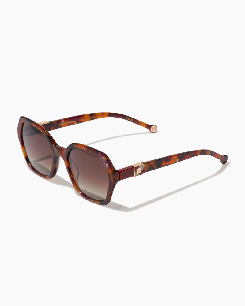 Hexagonal Frame Sunglasses with Checkerboard Detail