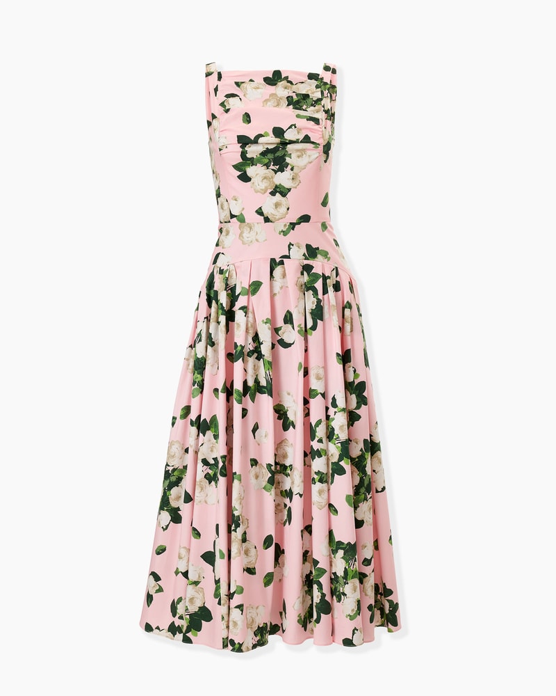 Rose-Print Midi Dress