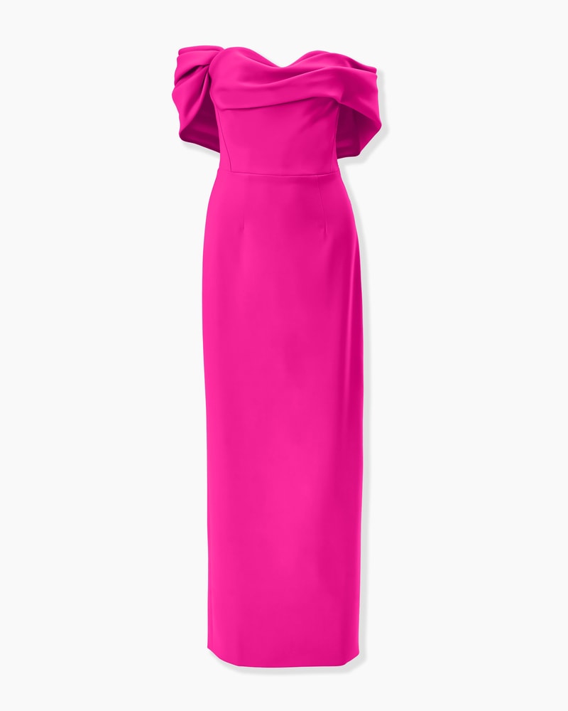 Draped Off-Shoulder Column Gown