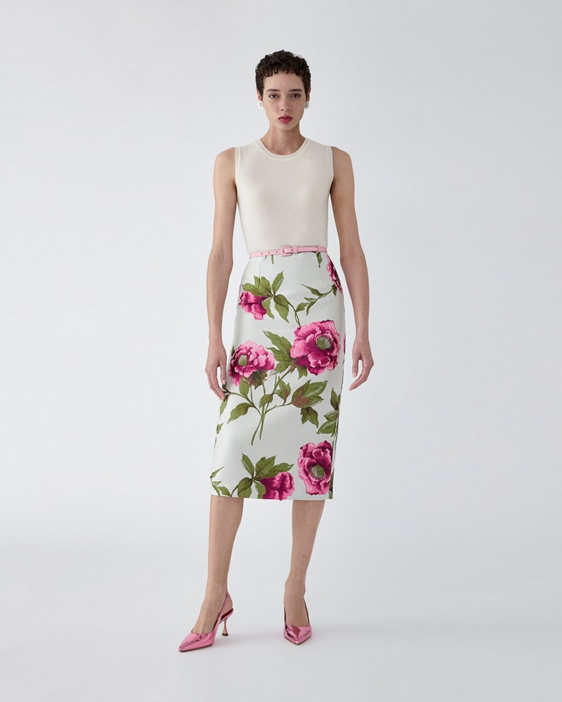 Peony Jacquard Pencil Skirt