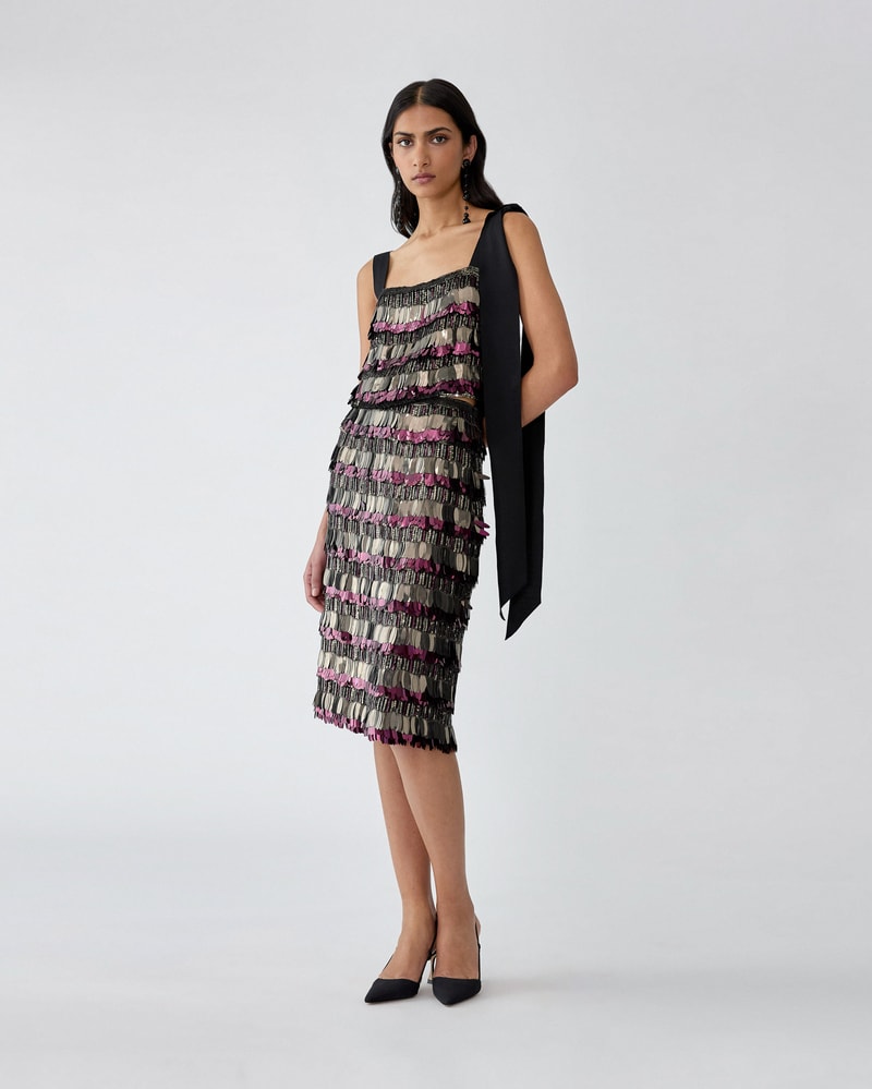 Sequin-Embroidered Knee-Length Skirt