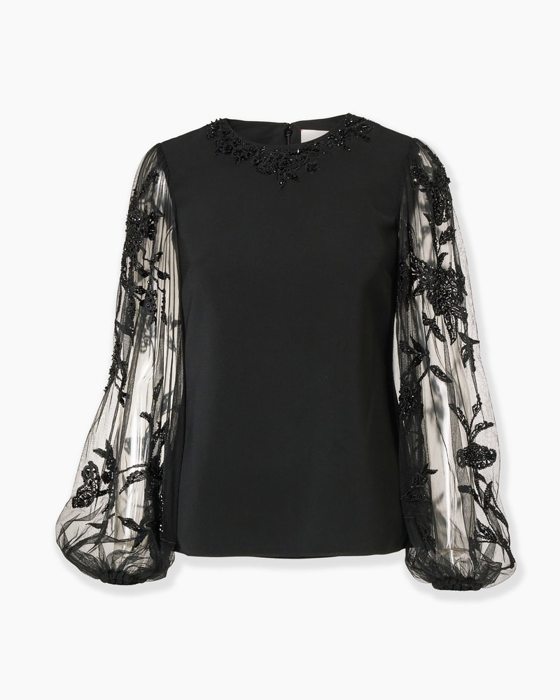 Embroidered Puff-Sleeve Top