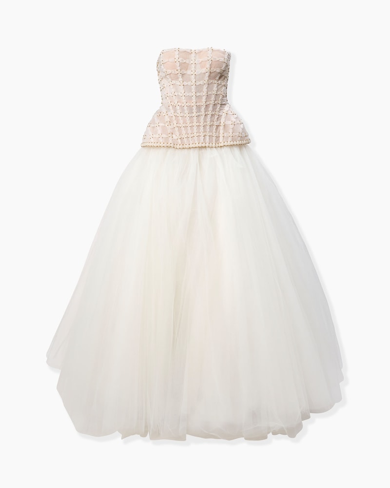 Crystal-Embroidered Strapless Gown
