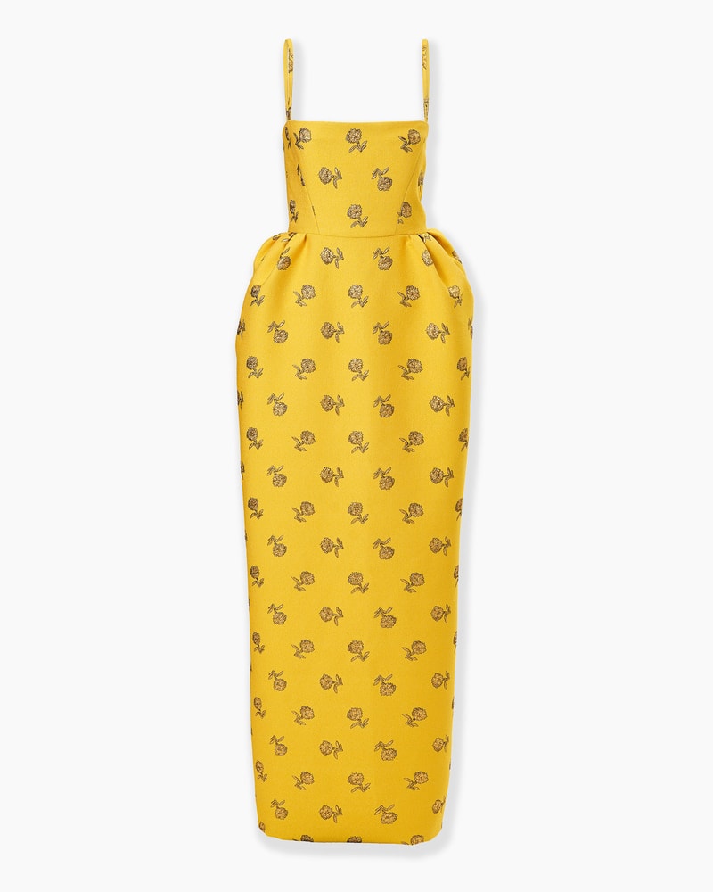Carnation Jacquard Bell-Shaped Gown