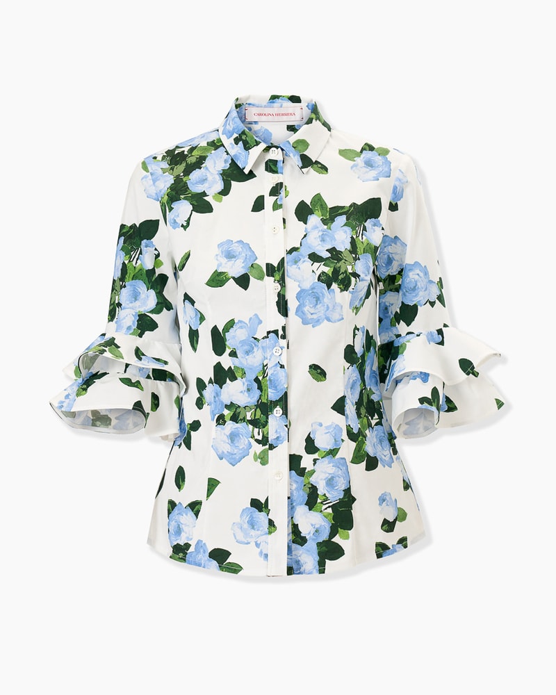 Chemise à imprimé rose et manches volantées