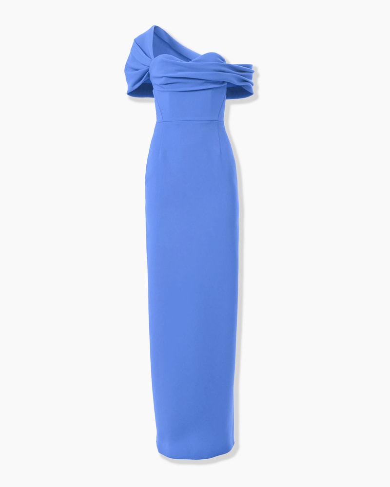 Draped Off-Shoulder Column Gown