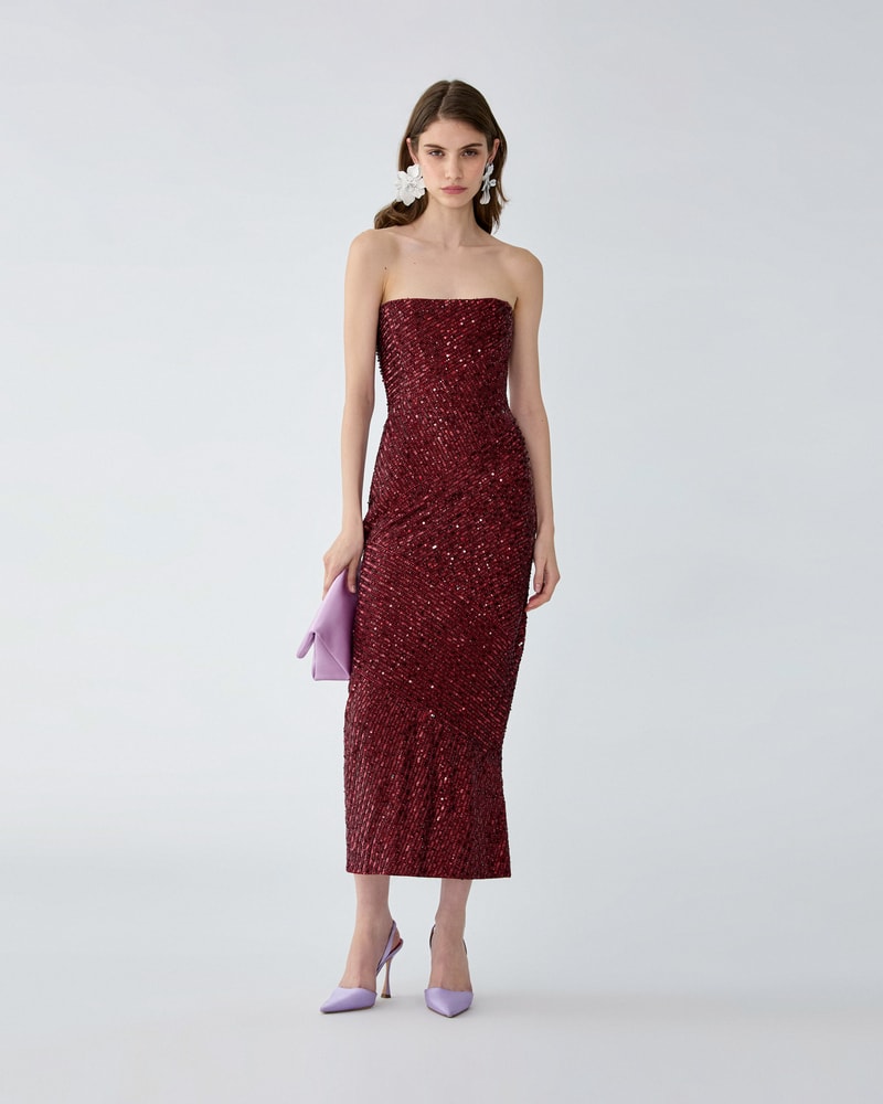 Crystal-Embroidered Strapless Column Dress