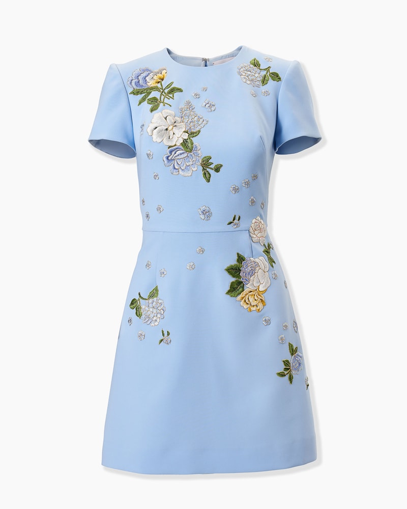 Floral-Embroidered Crepe Mini Dress