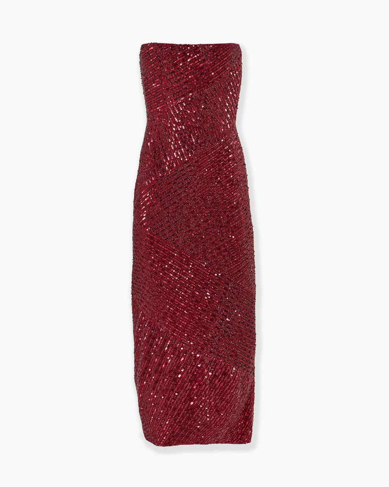 Crystal-Embroidered Strapless Column Dress