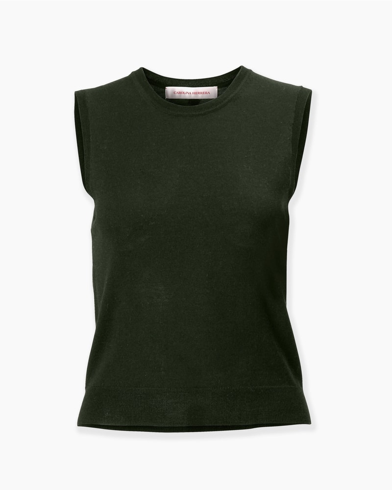 Top de cuello redondo de seda y lana merino