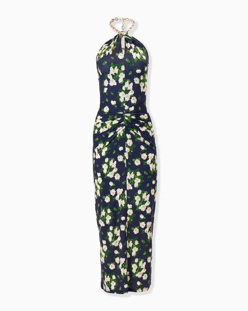Floral-Print Jersey Halterneck Dress