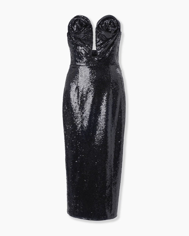U-Neck Sequined Dress with Rosettes