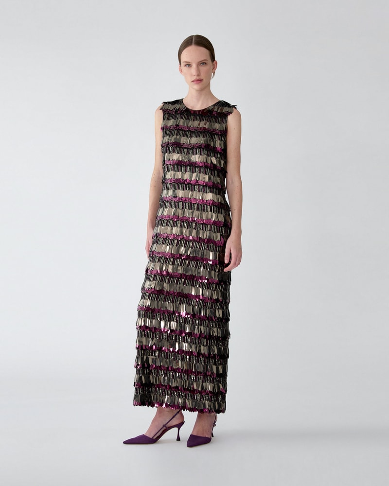 Sequin-Embroidered Ankle-Length Dress