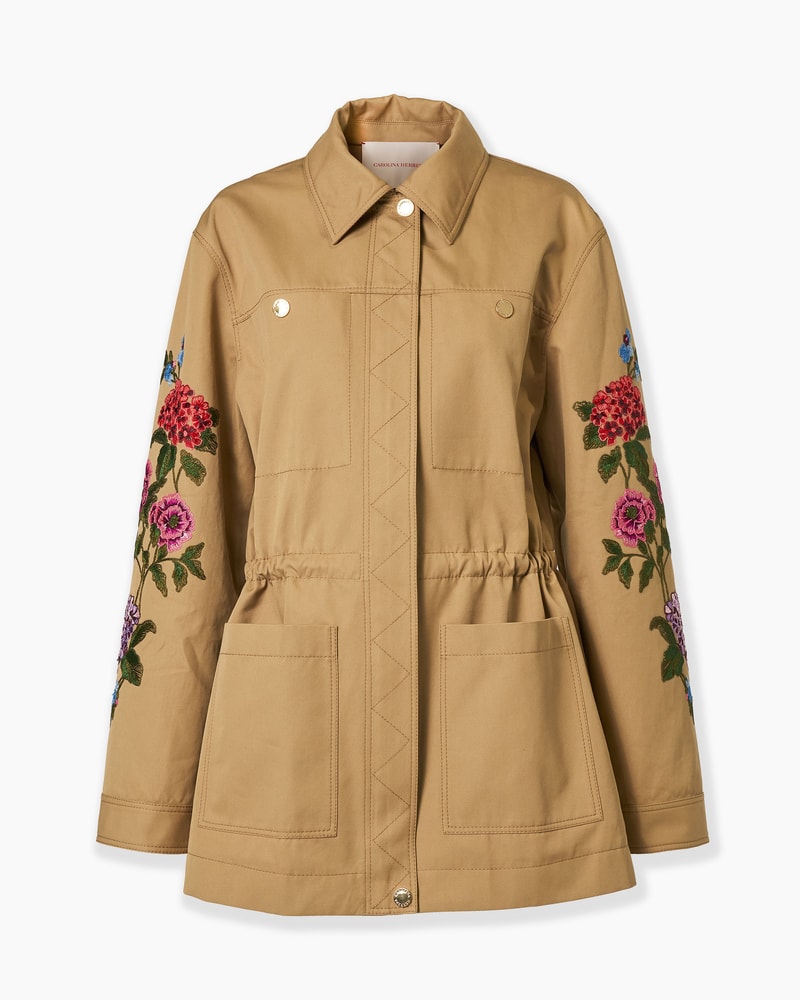Floral-Embroidered Gabardine Jacket