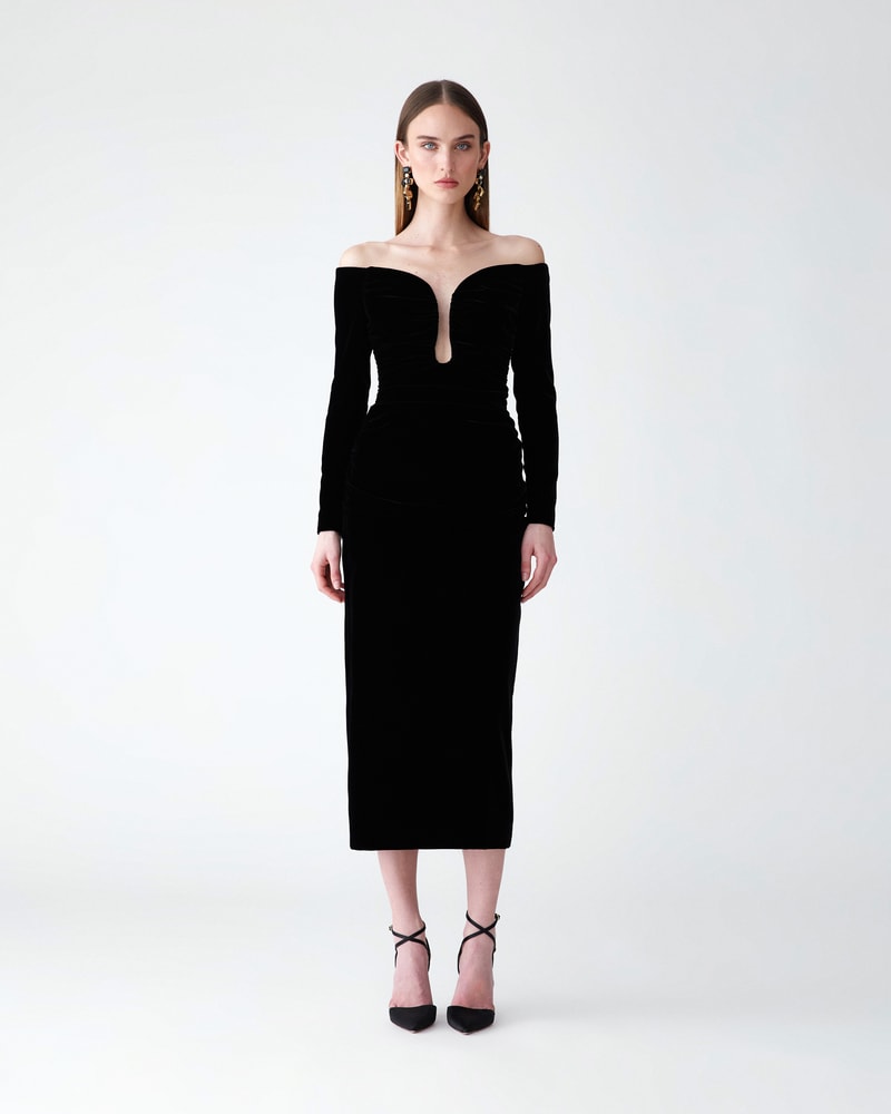 U-Neck Velvet Midi Dress | Carolina Herrera US