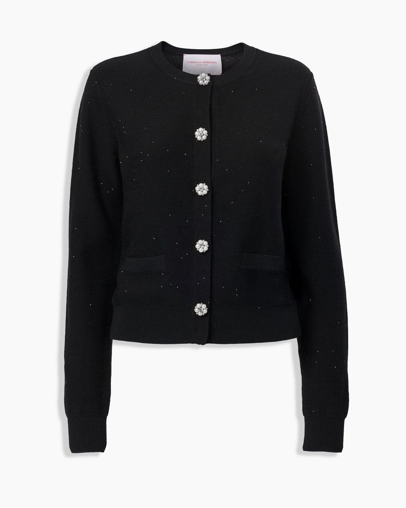 Sequined Cardigan with Pearl Buttons