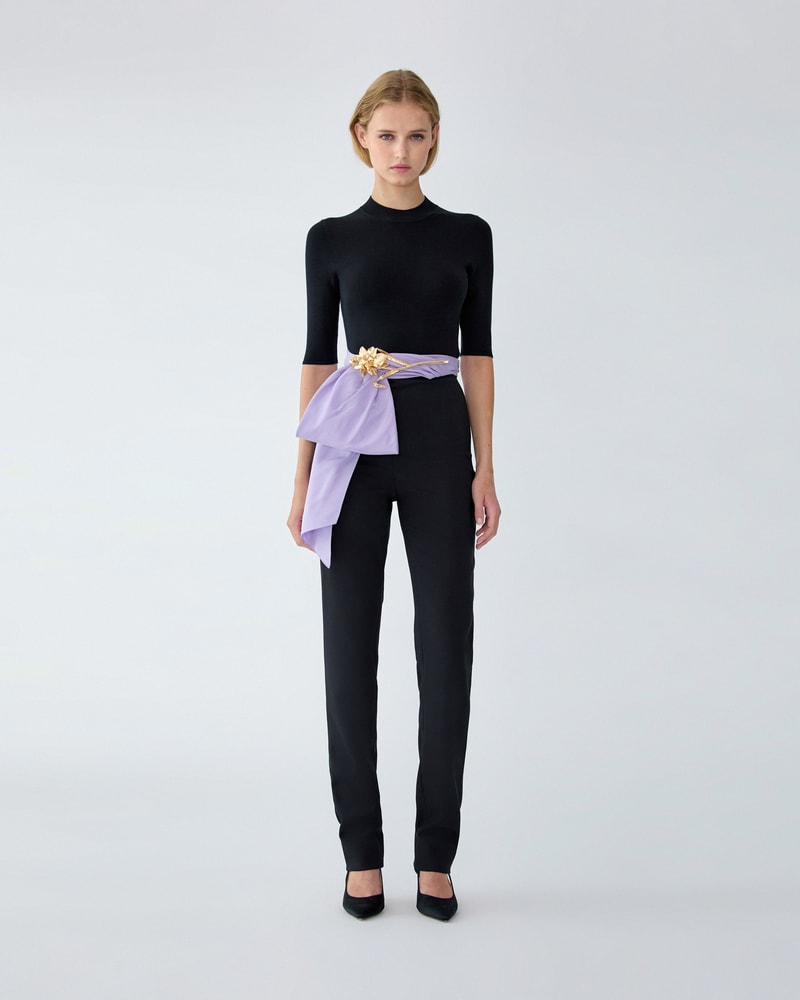 Sash-Waisted Wool Cigarette Pants