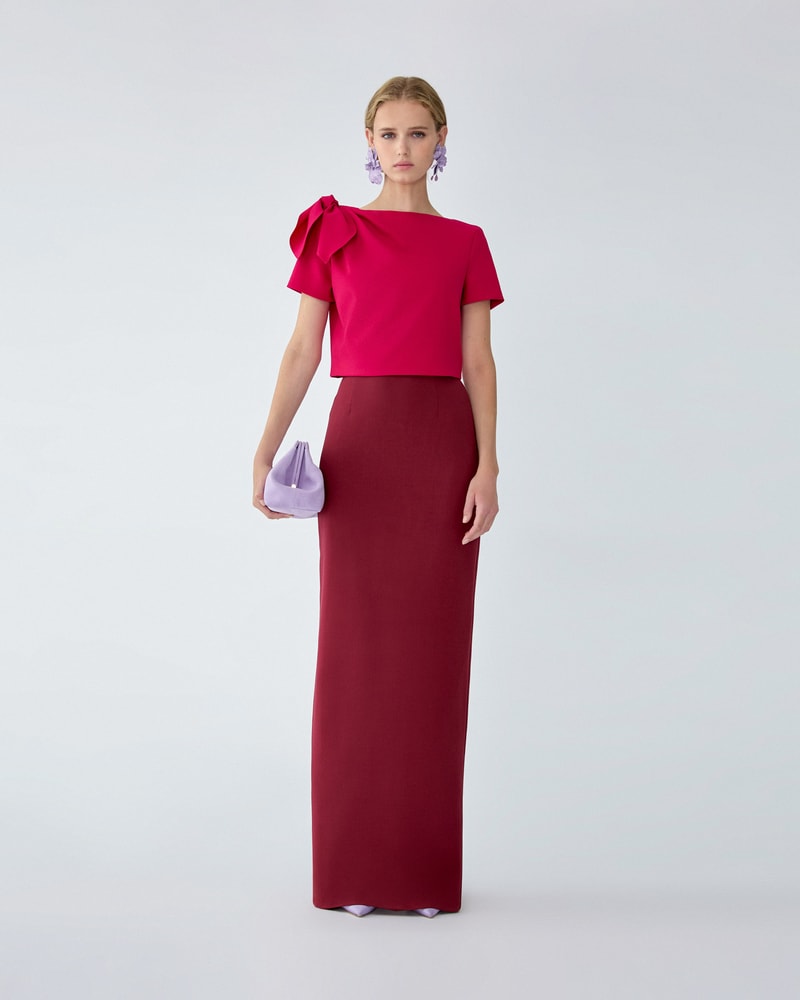 Bow-Shoulder Wool Crop Top
