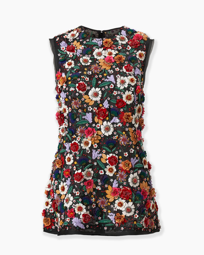 Multicolor Floral-Embroidered Organza Top