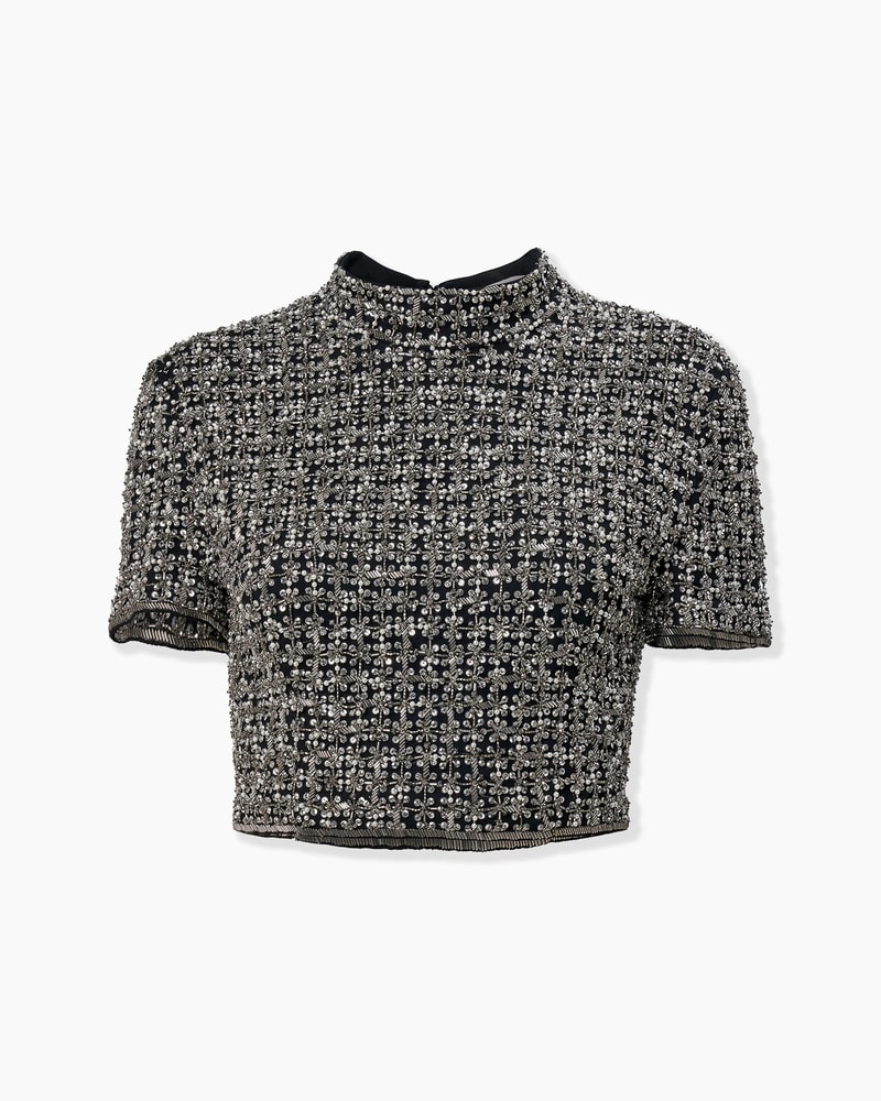 Metallic Embroidered Tulle Crop Top