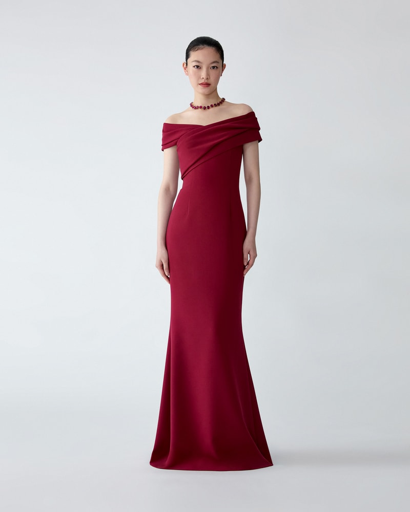 Draped Off-Shoulder Evening Gown